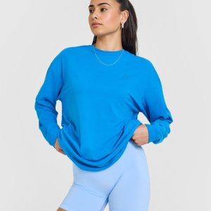 Classic Oversized Lightweight Long Sleeve Top Tropical Blue