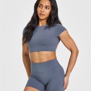 SoftMotion™ Short Sleeve Crop Top Granite Blue