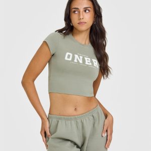 Cotton Baby T-Shirt with Printed Logo Soft Sage Green