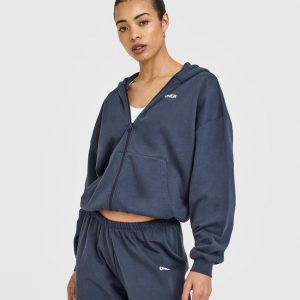 Lightweight Zip Through Hoodie With Oner Logo True Blue