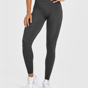 Unified High Waisted Leggings White Logo Coal