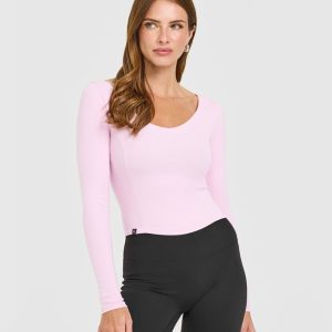 Mellow™ Rib V Neck Mid Long Sleeve Top Chalk Pink