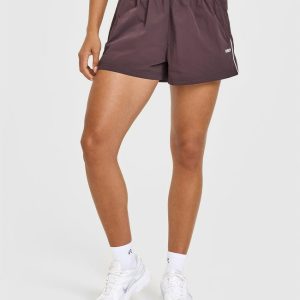 Oversized Piped Woven Track Shorts Deep Umber Brown